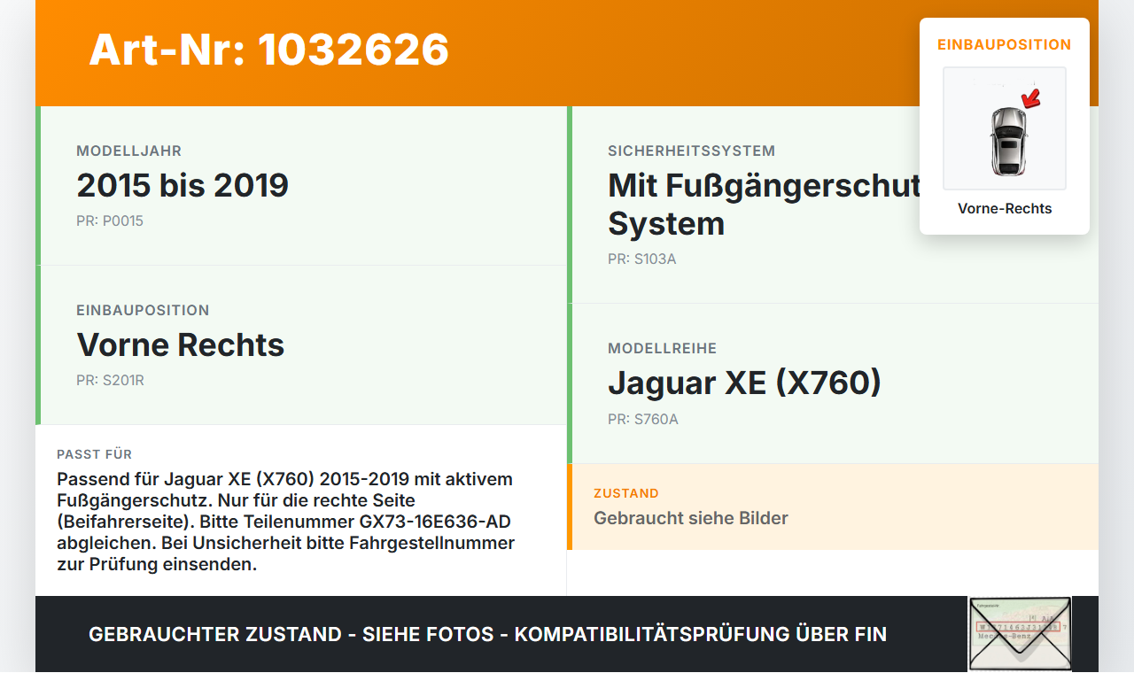Jaguar XE X760 15-19 Lim Aktuator SRS Fußgängerschutz für Motorhaube Vorne Rechts Jaguar XE X760 15-19 26.08.2018... Vorschau 3