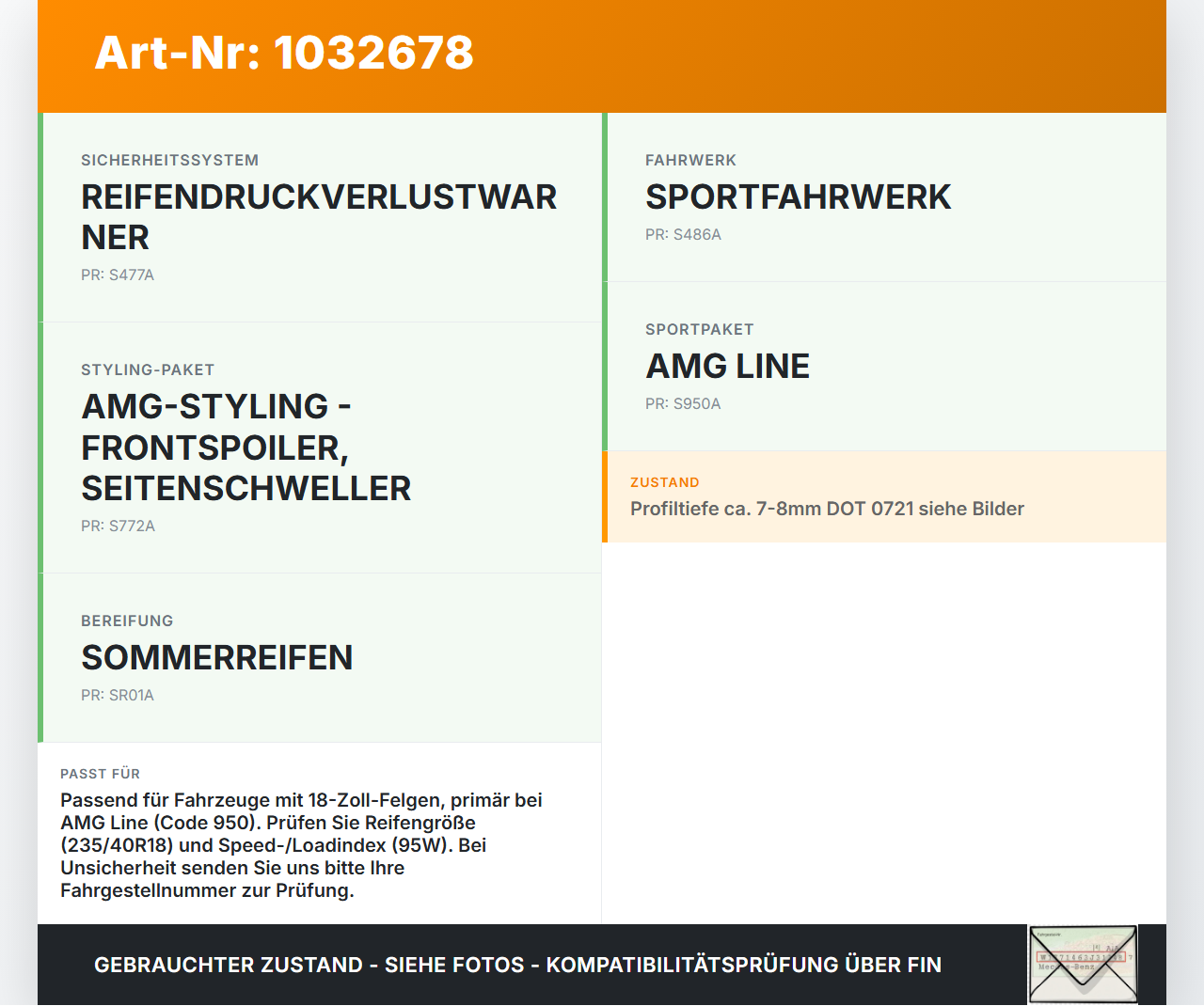 Mercedes A207 E250 10-13 2x Reifen Ganzjahresreifen Goodyear 235/40R18 95W 7.24-8.13mm Mercedes A207 E250 10-13... Vorschau 3