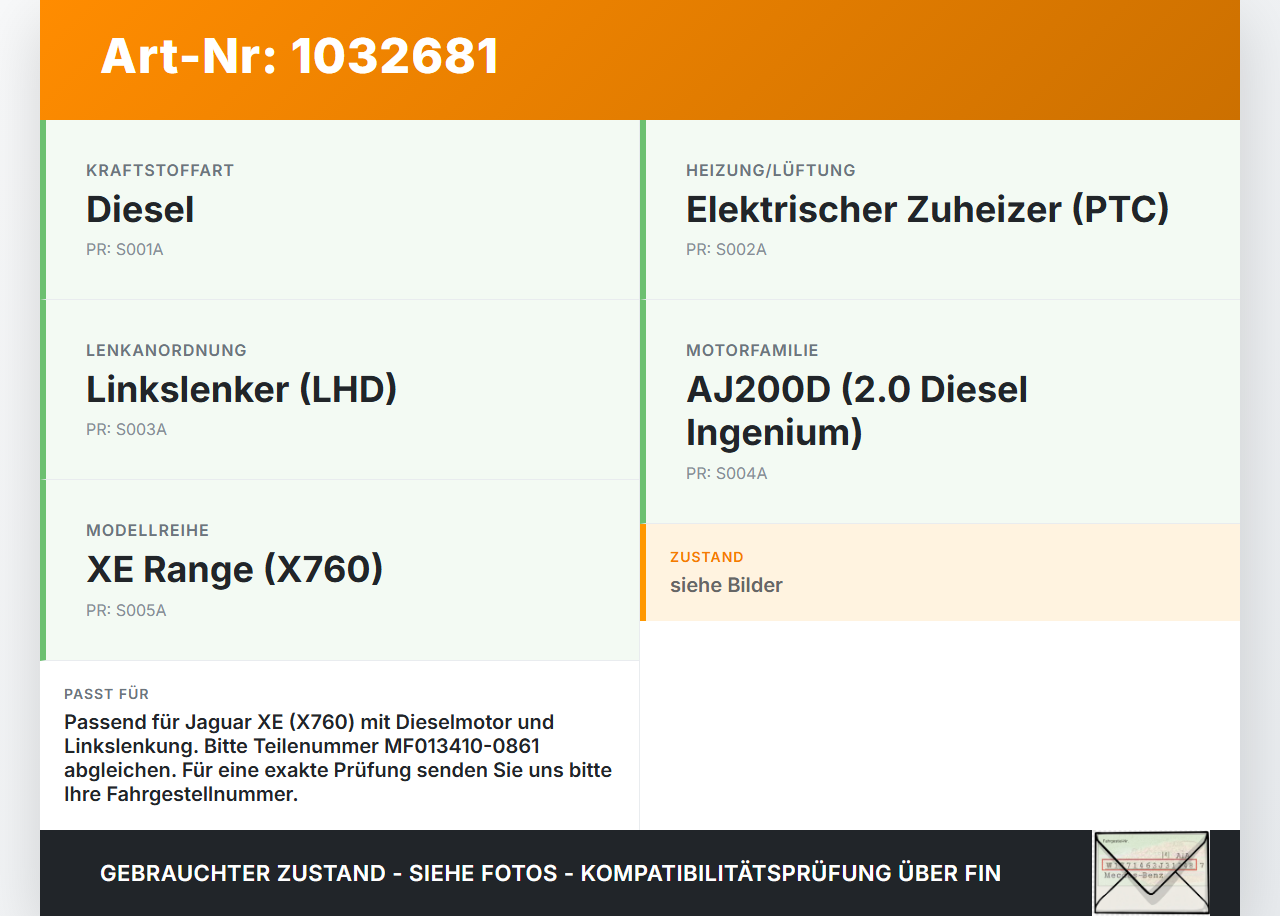 Jaguar XE X760 15-19 Zusatzheizgerät Zuheizgerät PTC Heizelement Jaguar XE X760 15-19 26.08.2018 MF013410-0861... Vorschau 3