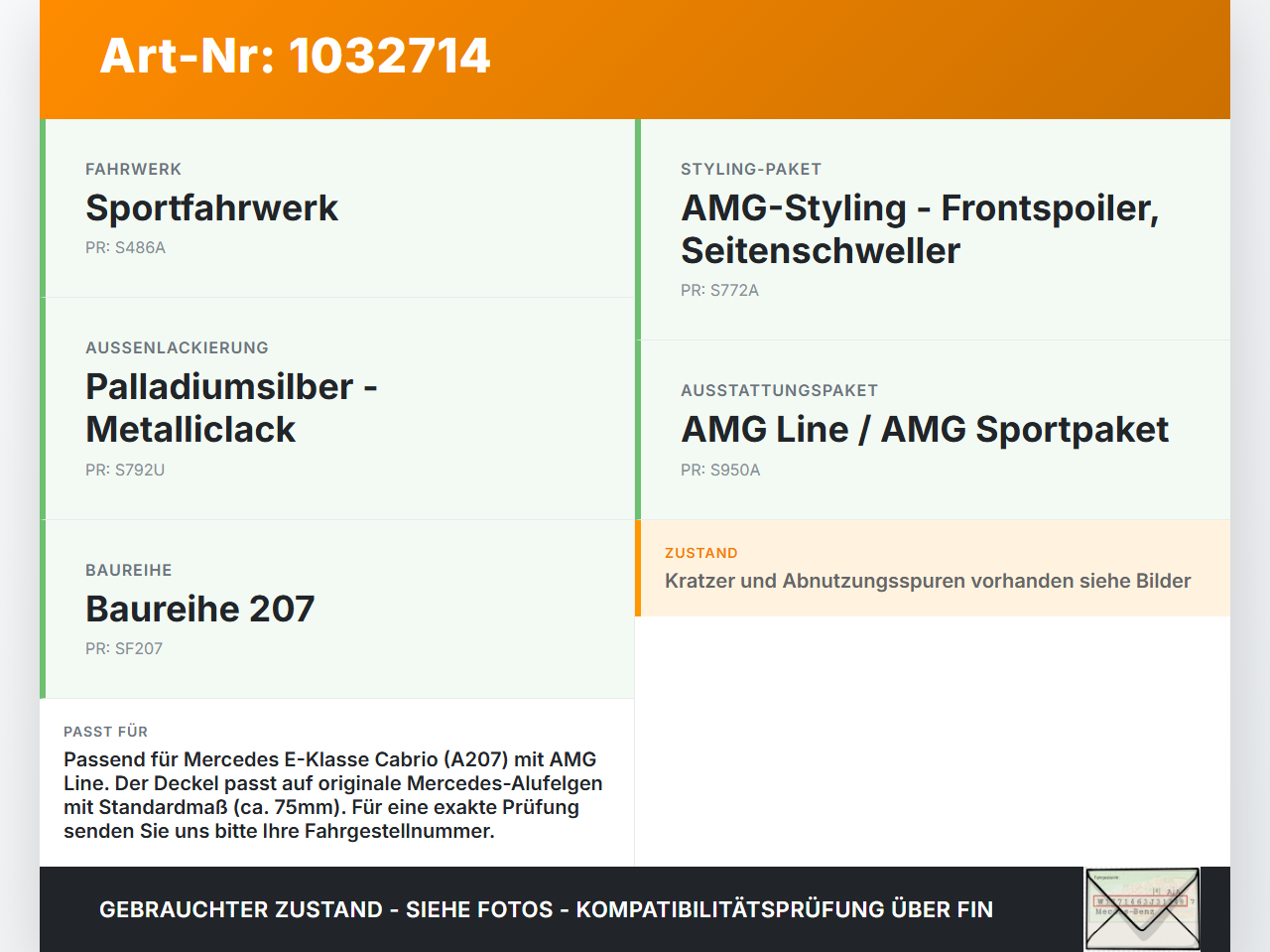 Mercedes A207 E250 10-13 Radnabenabdeckung Nabendeckel Felgendeckel Mercedes A207 E250 10-13 31.08.2010 A2204000125... Vorschau 3
