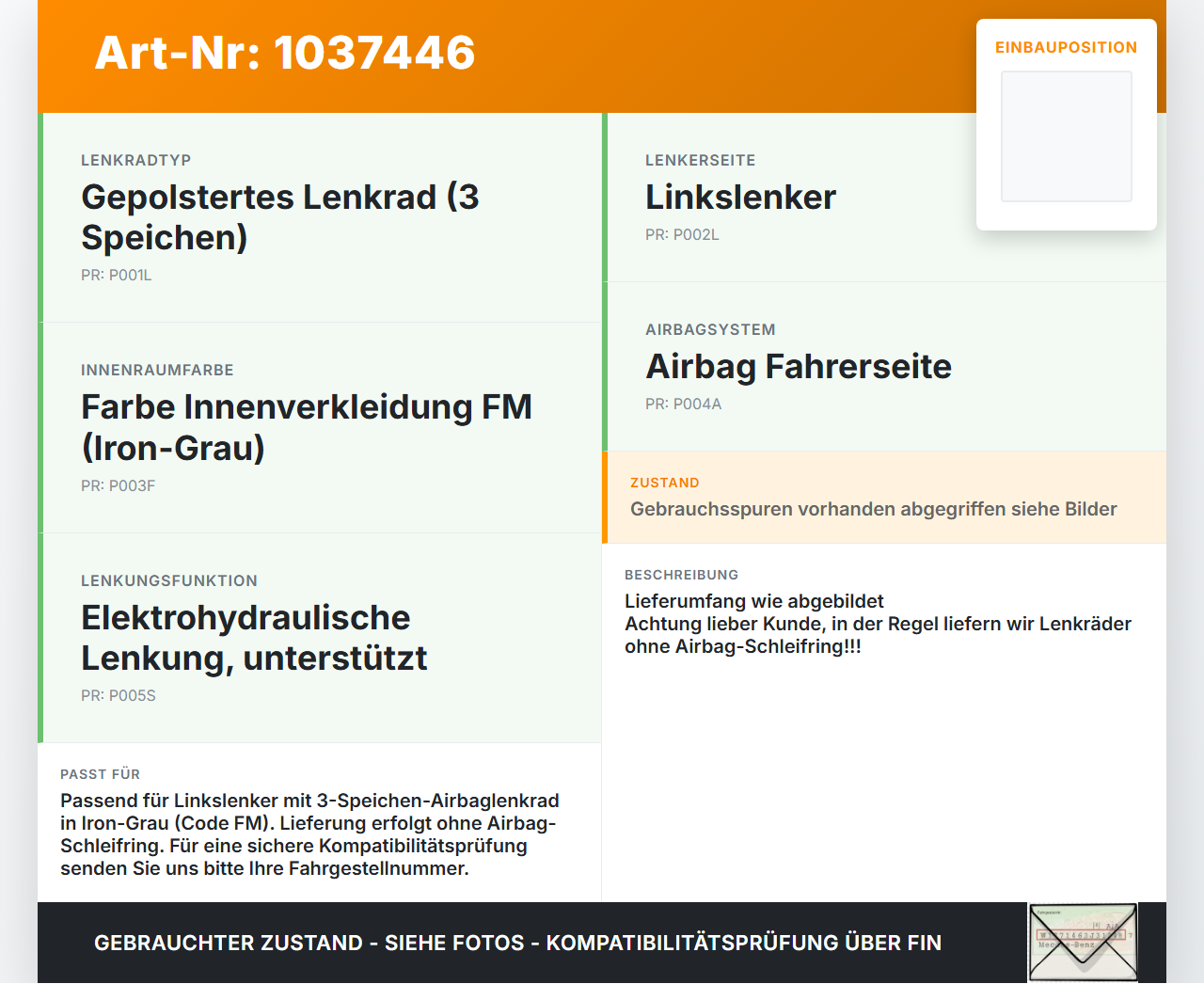 Peugeot Partner Tepee 08-12 Lenkrad Airbaglenkrad 3 Speichen Peugeot Partner Tepee 08-12 07.06.2011 8217E9... Vorschau 3
