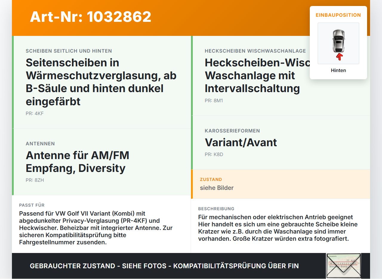 VW Golf VII 7 Variant 13-17 Kombi Seitenscheibe Türscheibe Linkls Hinten VW Golf VII 7 Variant 13-17 09.05.2016... Vorschau 3