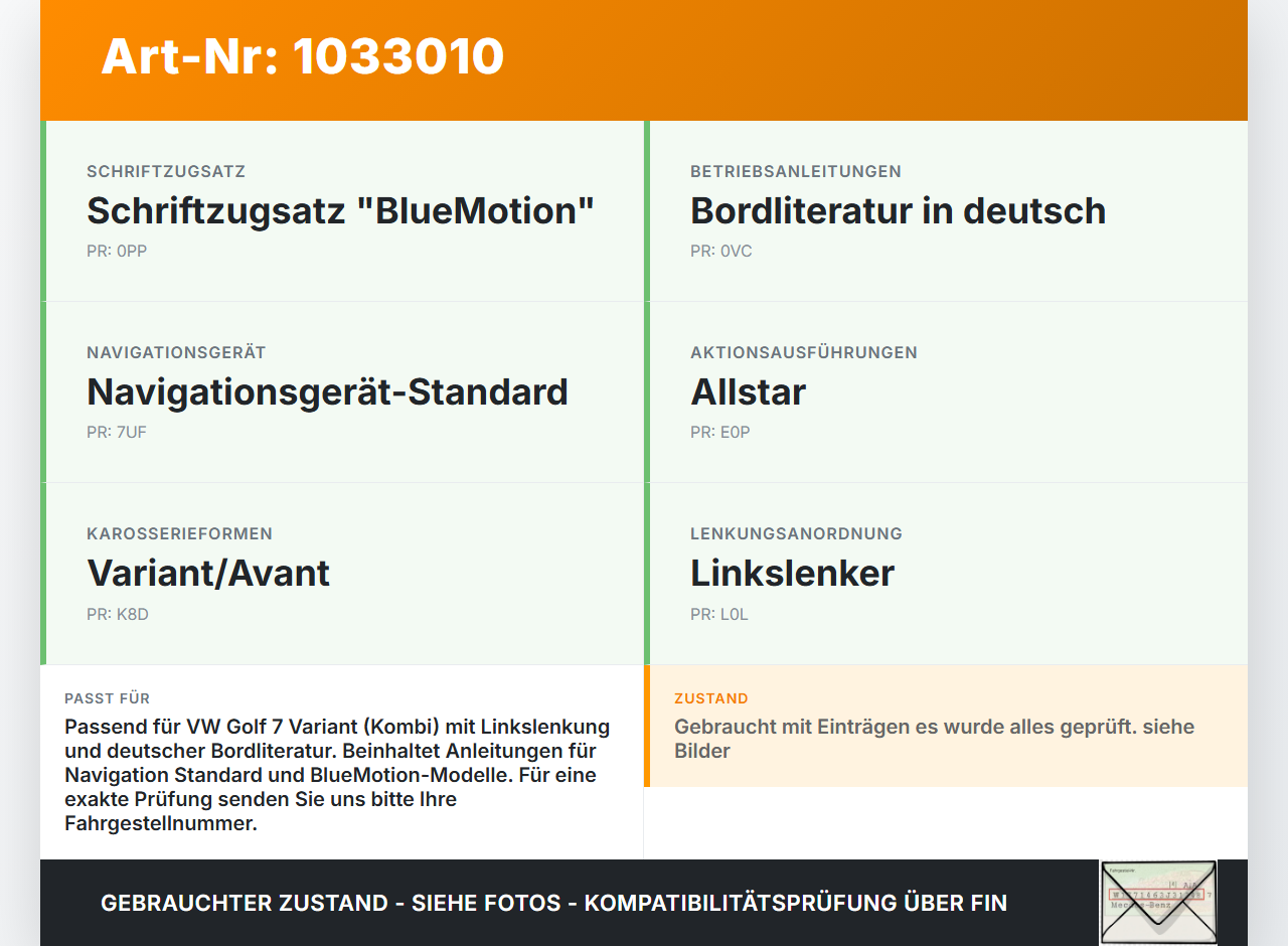 VW Golf VII 7 Variant 13-17 Serviceheft Betriebsanleitung Anleitung Bordmappe VW Golf VII 7 Variant 13-17... Vorschau 3