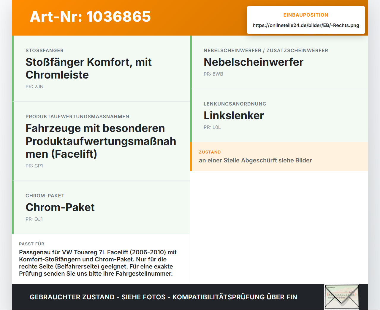 VW Touareg 7L 06-10 Blende Lufteinlassgitter Rahmen Nebelscheinwerfer Rechts VW Touareg 7L 06-10 18.05.2007... Vorschau 3