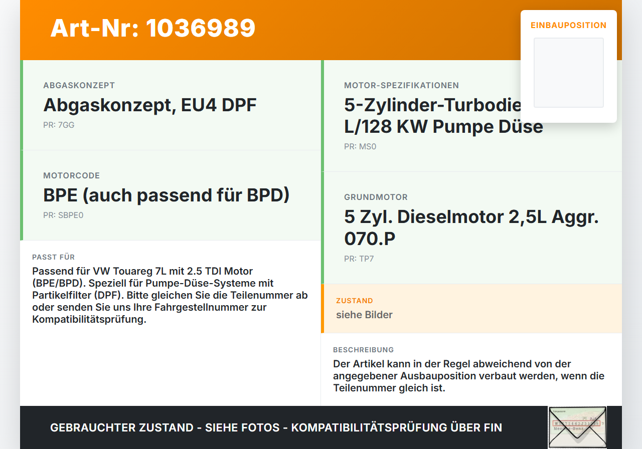 VW Touareg 7L 06-10 TDI 2,5 120KW Injektor Einspritzdüse Pumpe Düse Element 4 VW Touareg 7L 06-10 18.05.2007... Vorschau 3