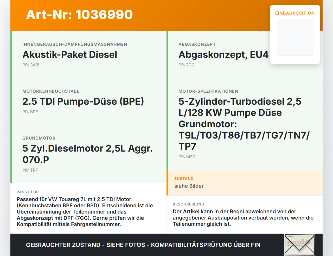 VW Touareg 7L 06-10 TDI 2,5 120KW Pumpe Düse Injektor Einspritzdüse Element 5 VW Touareg 7L 06-10 18.05.2007... Vorschau 3