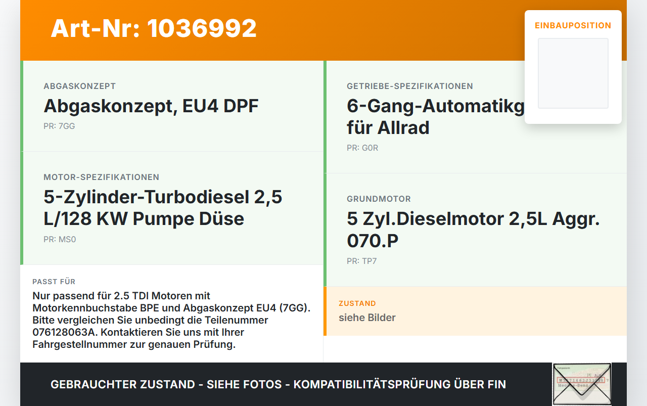 VW Touareg 7L 06-10 TDI 2,5 120KW BPE Drosselklappe VW Touareg 7L 06-10 18.05.2007 076128063A A2C59514652 gebraucht Vorschau 3