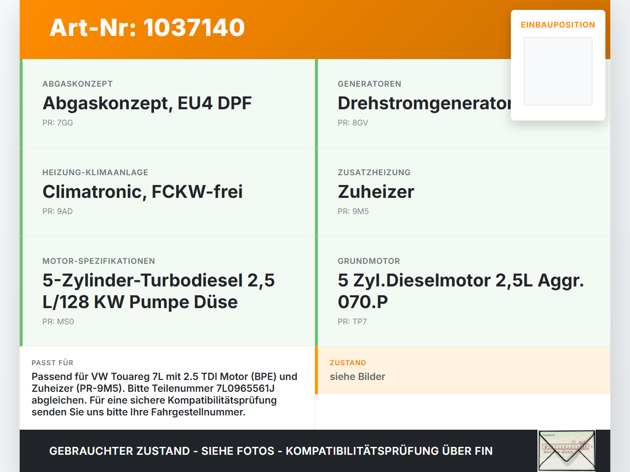 VW Touareg 7L 06-10 TDI 2,5 120KW Umwelzpumpe Heizung Pumpe Pos.3 VW Touareg 7L 06-10 18.05.2007 7L0965561J... Vorschau 3