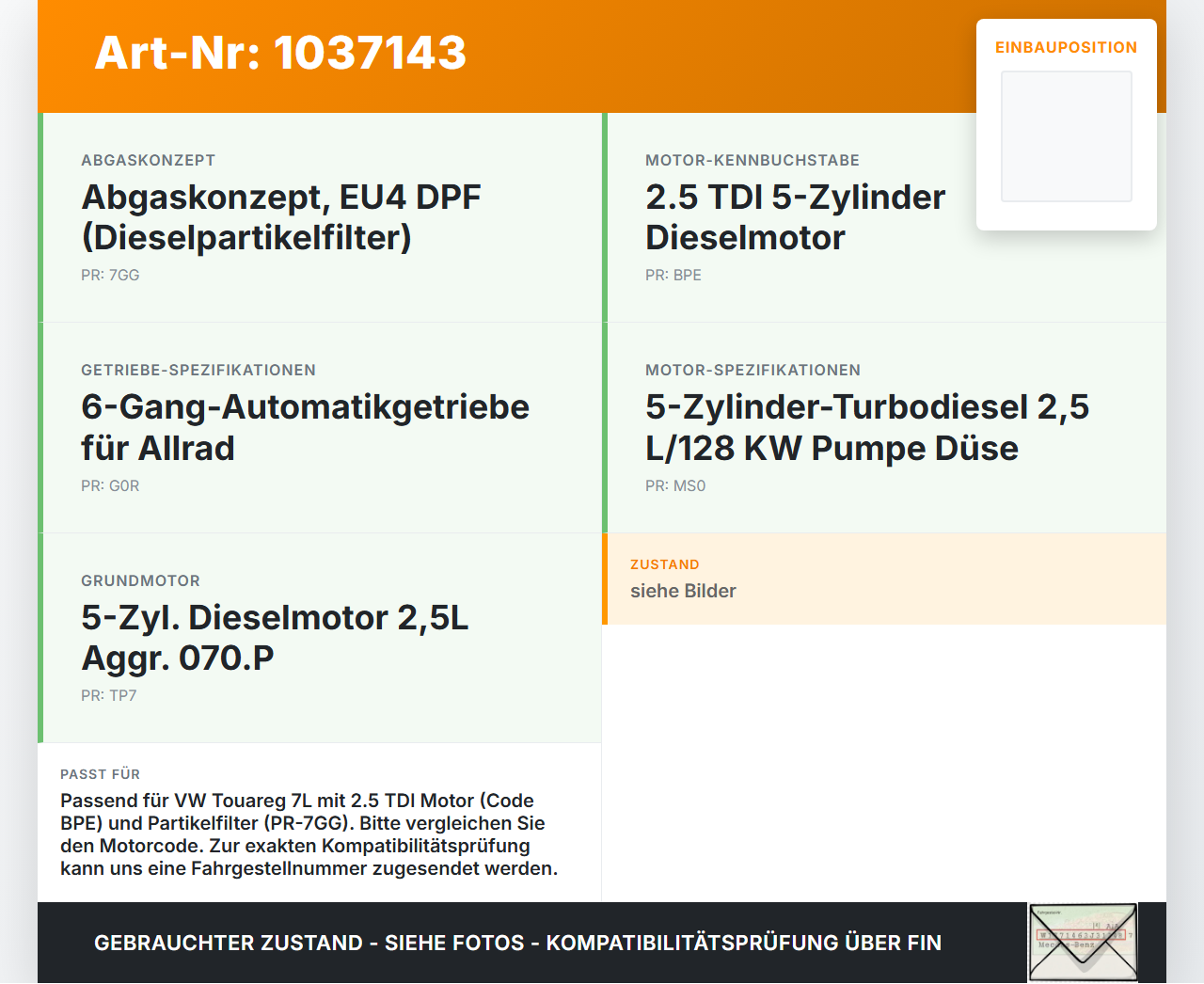 VW Touareg 7L 06-10 TDI 2,5 120KW BPE Turbolader Turbo Abgasturbolader VW Touareg 7L 06-10 18.05.2007 070145701Q... Vorschau 3