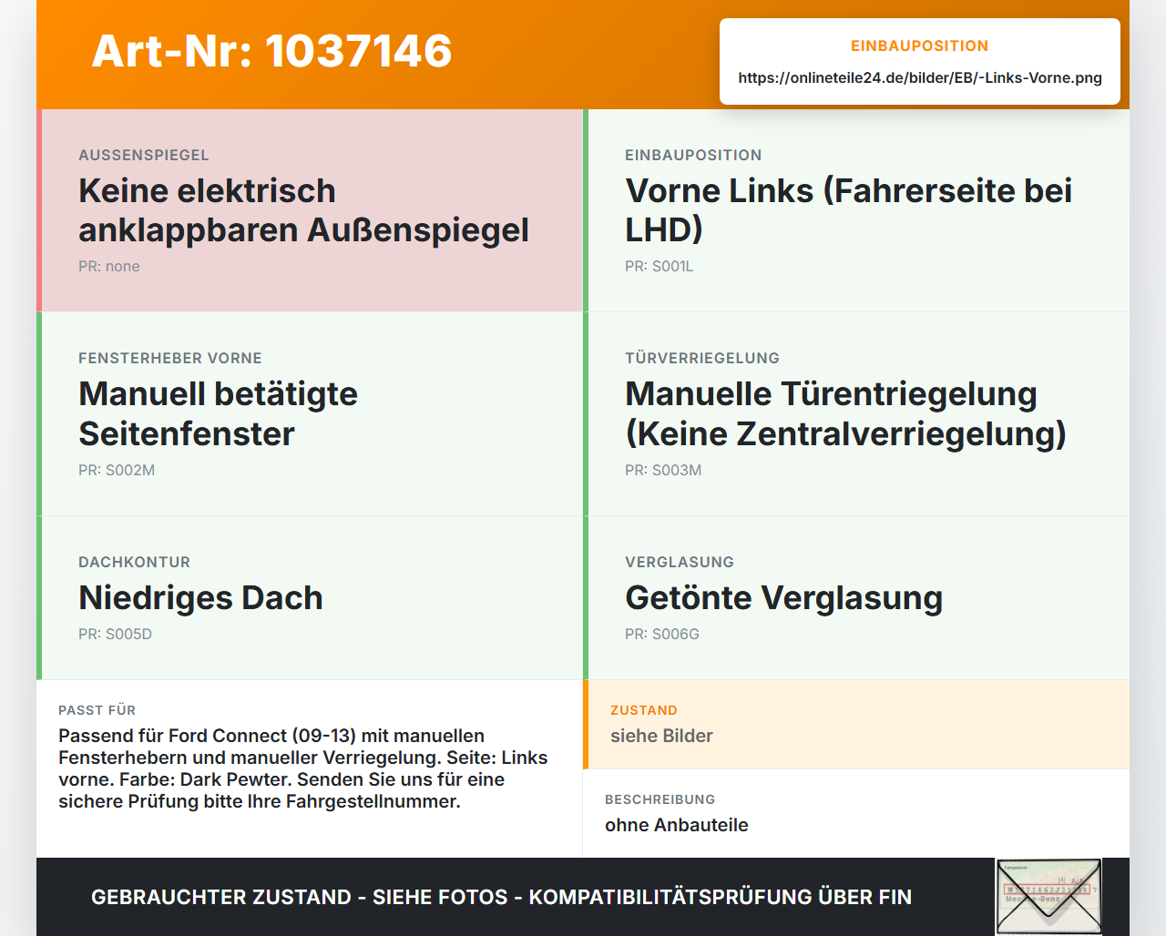 Ford Tourneo Connect 09-13 Tür Fahrertür Links Vorne 7VT Ford Tourneo Connect 09-13 26.09.2012 AT16-V20125-AA... Vorschau 3