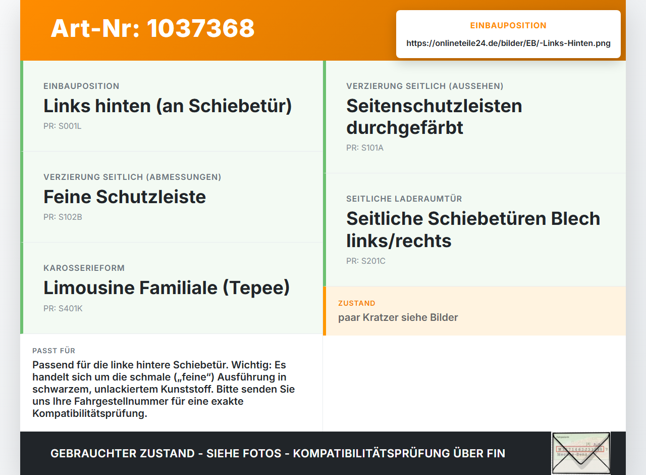 Peugeot Partner Tepee 08-12 Türleiste Beplankung Links Hinten Aussen KHK Peugeot Partner Tepee 08-12 07.06.2011... Vorschau 3