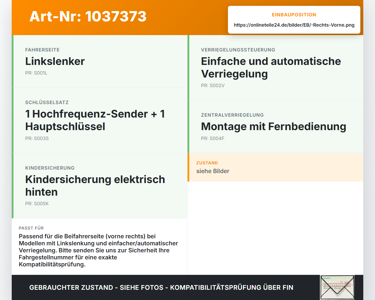 Peugeot Partner Tepee 08-12 Türschloss m. ZV Stellmotor Rechts Vorne Peugeot Partner Tepee 08-12 07.06.2011 9135EA... Vorschau 3