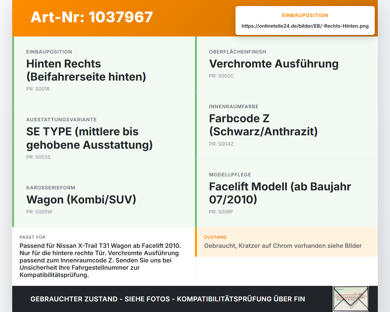 Nissan X-Trail T31 10-14 Griff Griffmuschel Türgriff Innen Rechts Hinten Nissan X-Trail T31 10-14 21.09.2011... Vorschau 3
