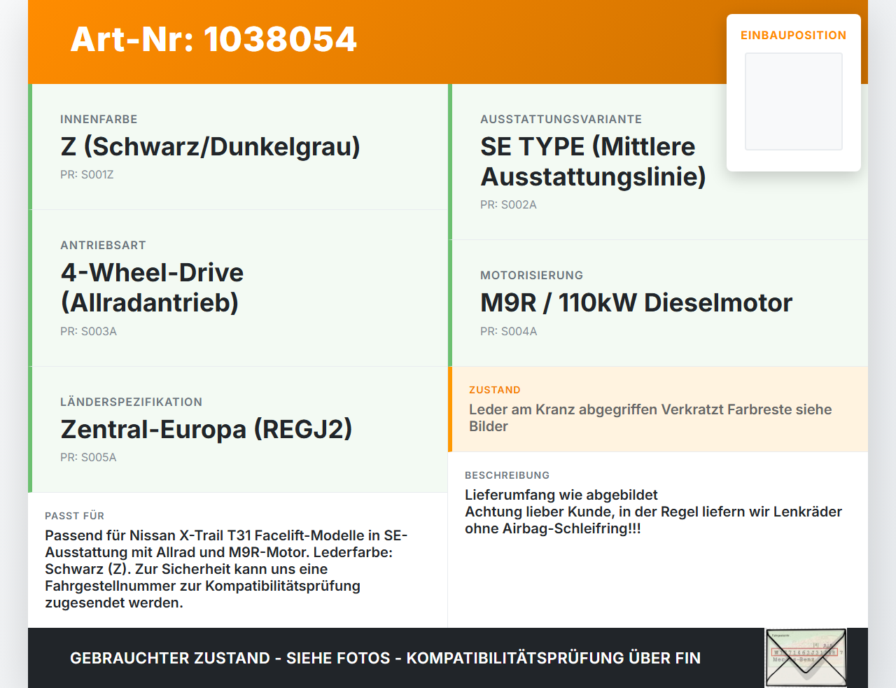 Nissan X-Trail T31 10-14 Lenkrad Airbaglenkrad Nissan X-Trail T31 10-14 21.09.2011 48430JG11B gebraucht Vorschau 3