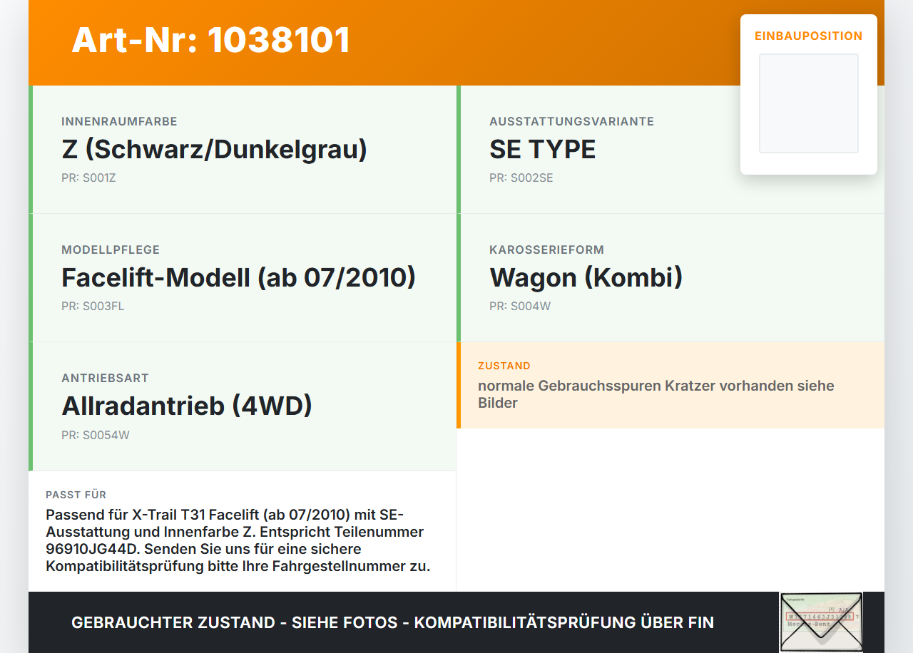 Nissan X-Trail T31 10-14 Ablagefach Staufach Fach Nissan X-Trail T31 10-14 21.09.2011 96910JG44D gebraucht Vorschau 3