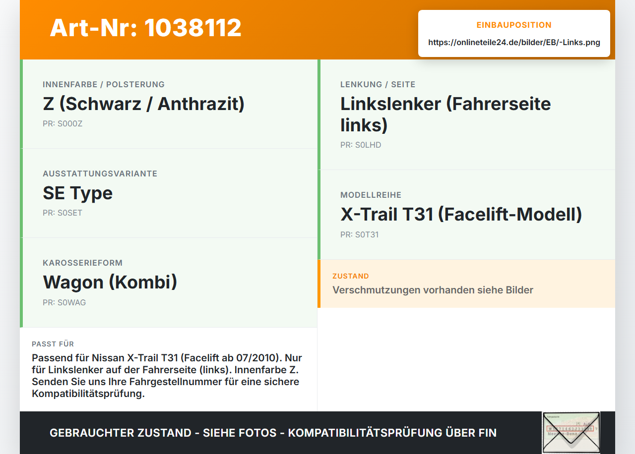 Nissan X-Trail T31 10-14 Sonnenblende Links Fahrerseite Nissan X-Trail T31 10-14 21.09.2011 96401JH00A gebraucht Vorschau 3