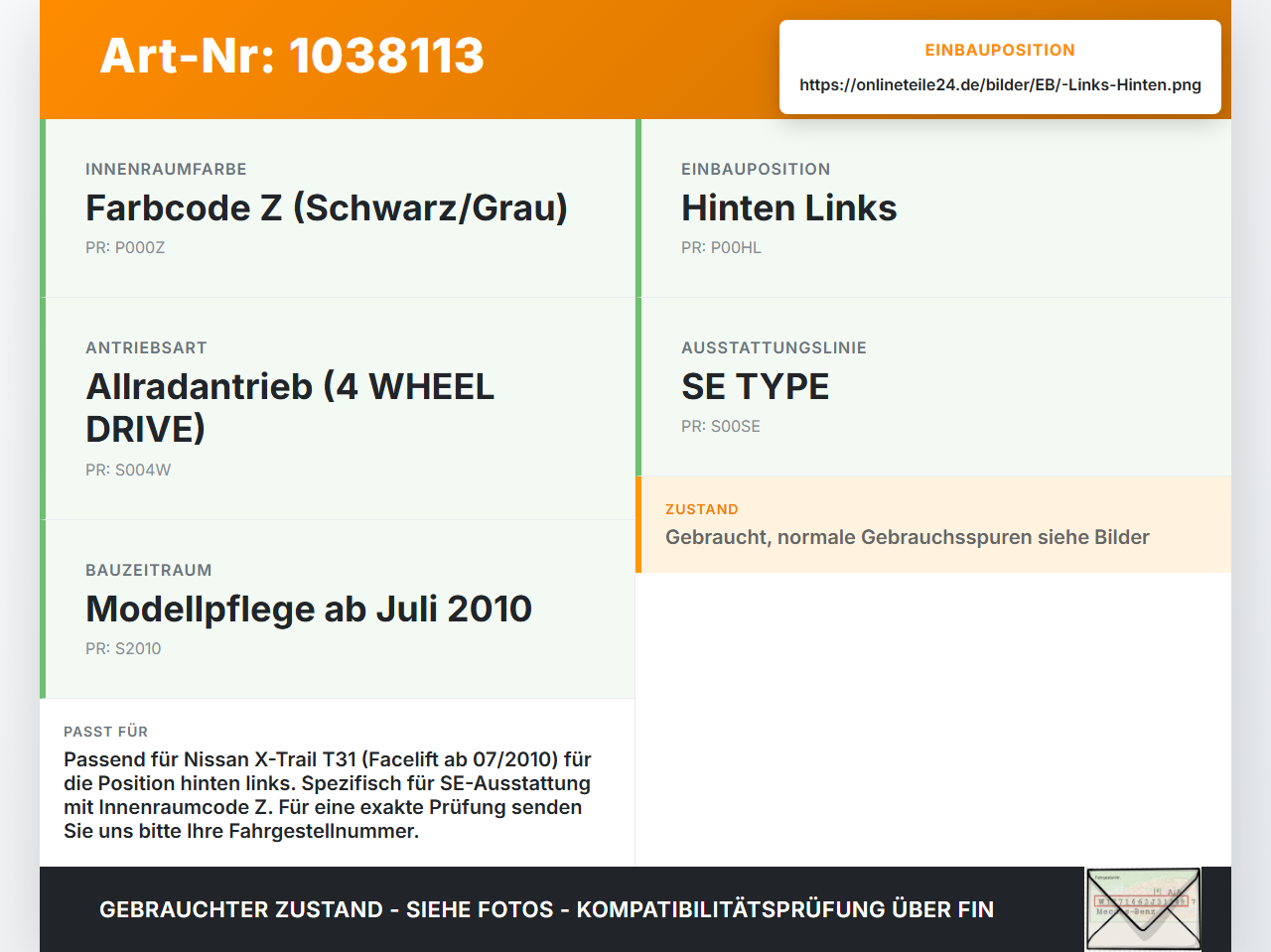 Nissan X-Trail T31 10-14 Gurtschloss Links Hinten Nissan X-Trail T31 10-14 21.09.2011 88845JG400 gebraucht Vorschau 3