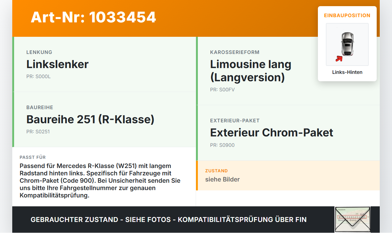 Mercedes W251 R350 10-13  Lang Dichtung Links Hinten für Rahmen feste Seitenscheibe Mercedes W251 R350 10-13... Vorschau 3
