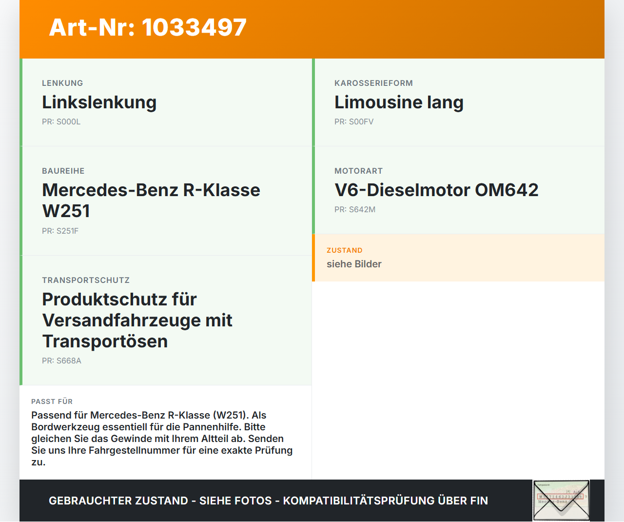 Mercedes W251 R350 10-13 Abschleppöse Abschlepphaken Mercedes W251 R350 10-13 29.03.2011 gebraucht Vorschau 3