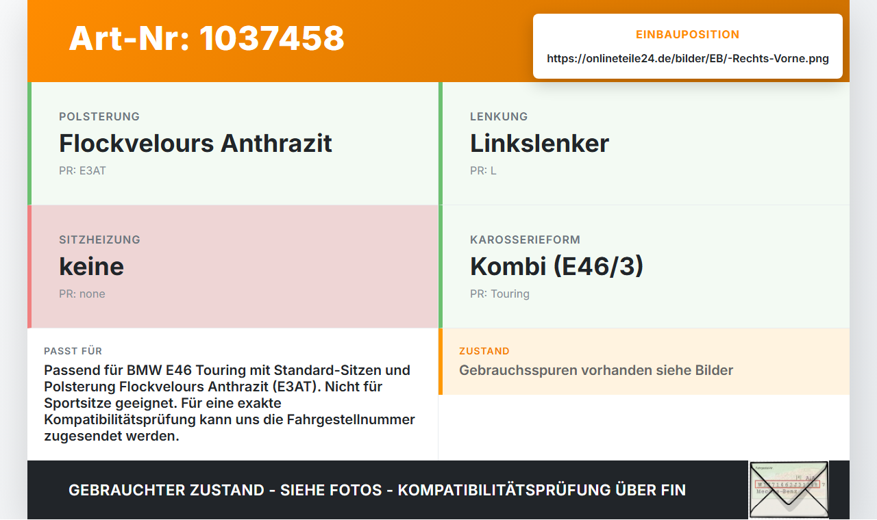BMW 3er E46 99-01 Kombi Kopfstütze Beifahrersitz Rechts Vorne BMW 3er E46 99-01 10.07.2000 8021935 52108021935 gebraucht Vorschau 3