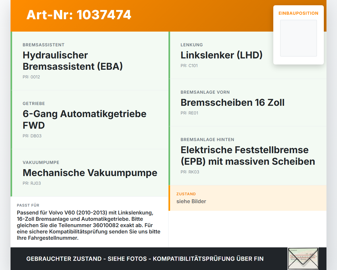 Volvo V60 D4 10-13 Hauptbremszylinder Bremszylinder Volvo V60 D4 10-13 24.03.2011 36010082 gebraucht Vorschau 3