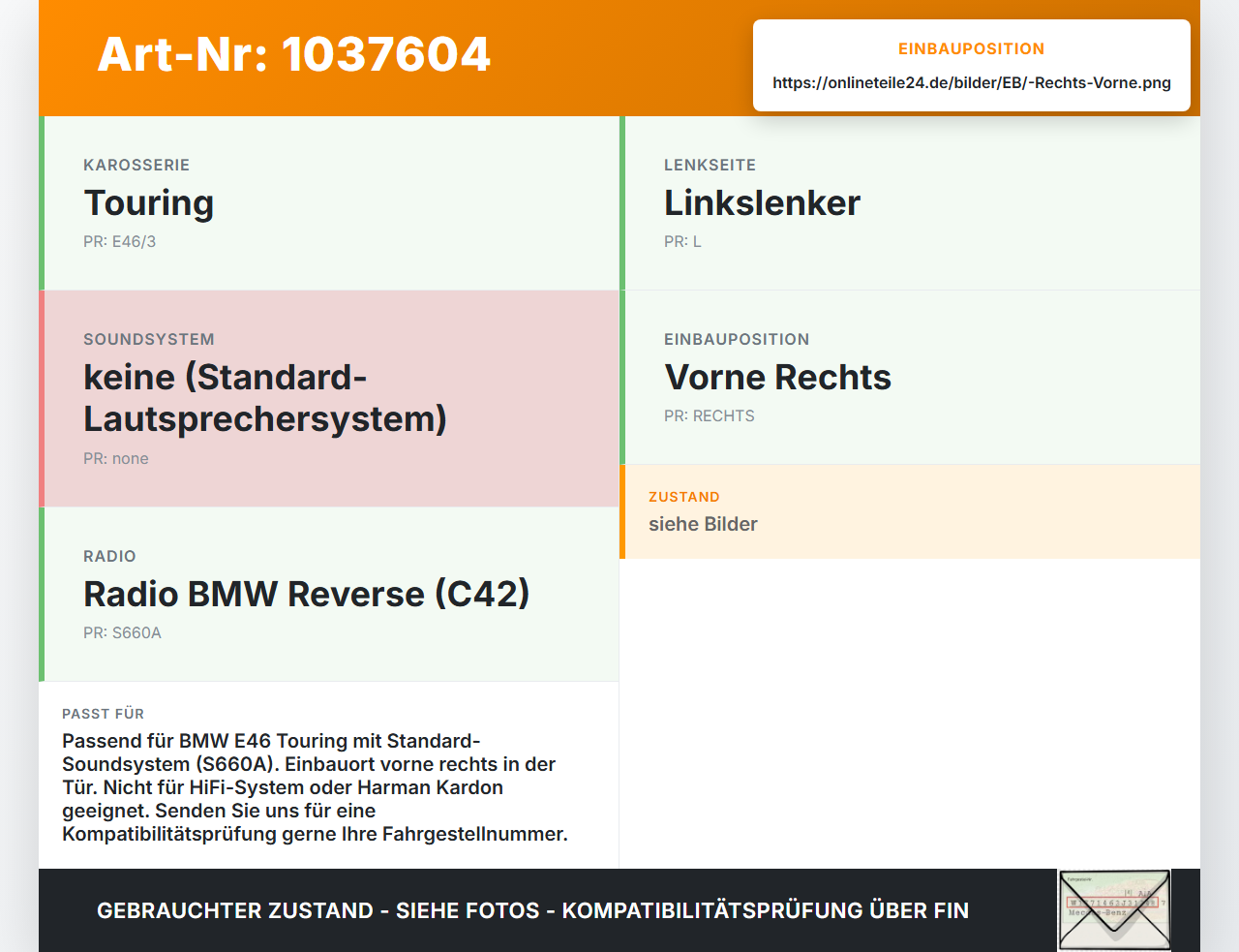 BMW 3er E46 99-01 Lautsprecher Rechts Vorne BMW 3er E46 99-01 10.07.2000 8368233 65138368233 6513-8368233 5260122... Vorschau 3
