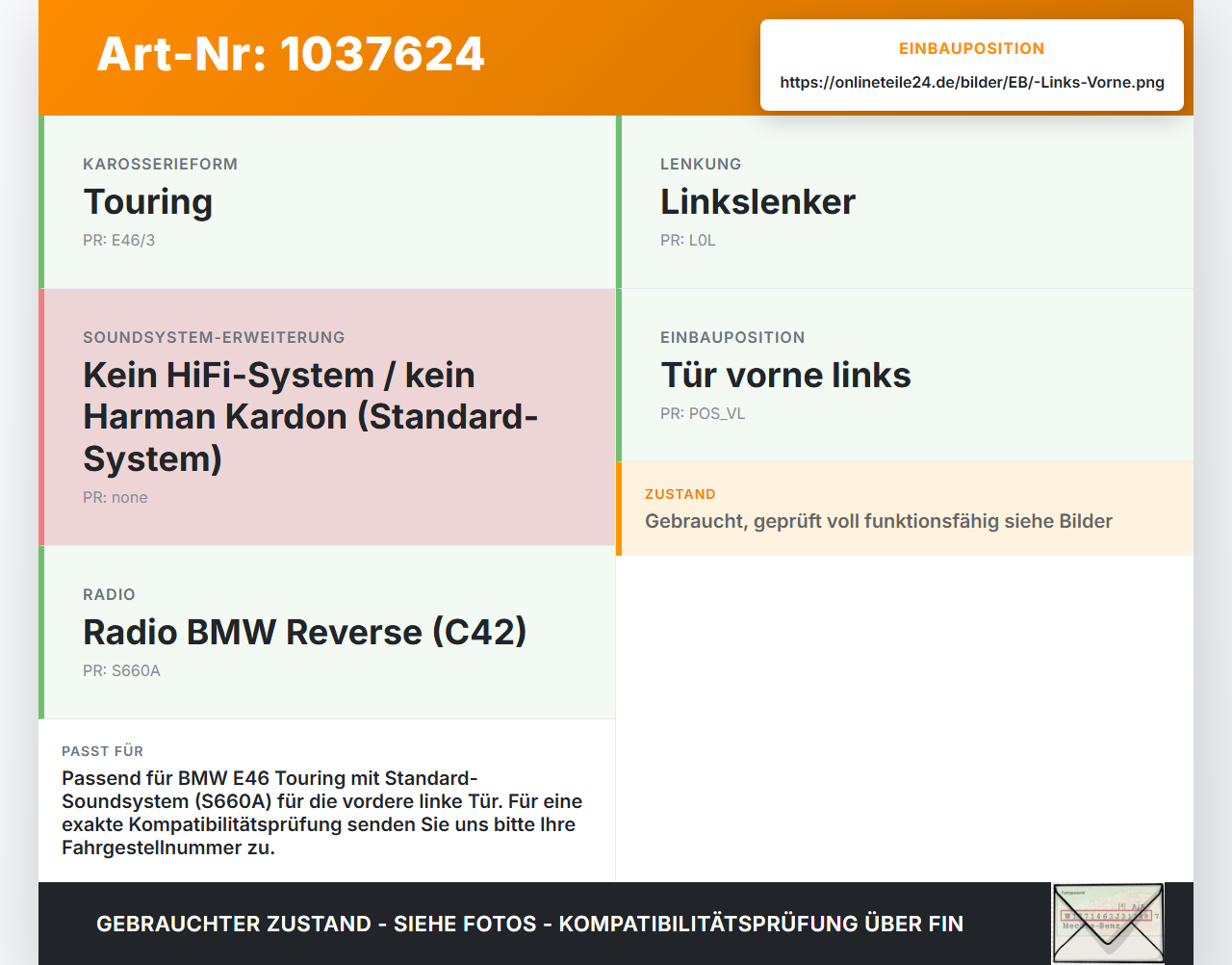 BMW 3er E46 99-01 Lautsprecher Tür Vorne Links HAES BMW 3er E46 99-01 10.07.2000 8368231 65138368231 6513-8368233... Vorschau 3