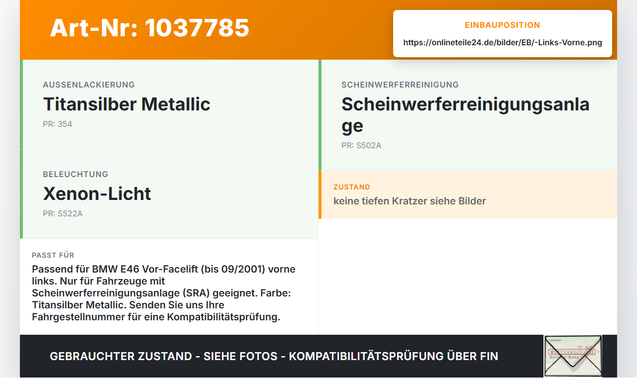 BMW 3er E46 99-01 Leiste Blende Scheinwerfer SRA Vorne Links 354 BMW 3er E46 99-01 10.07.2000 8227641 51138227641... Vorschau 3