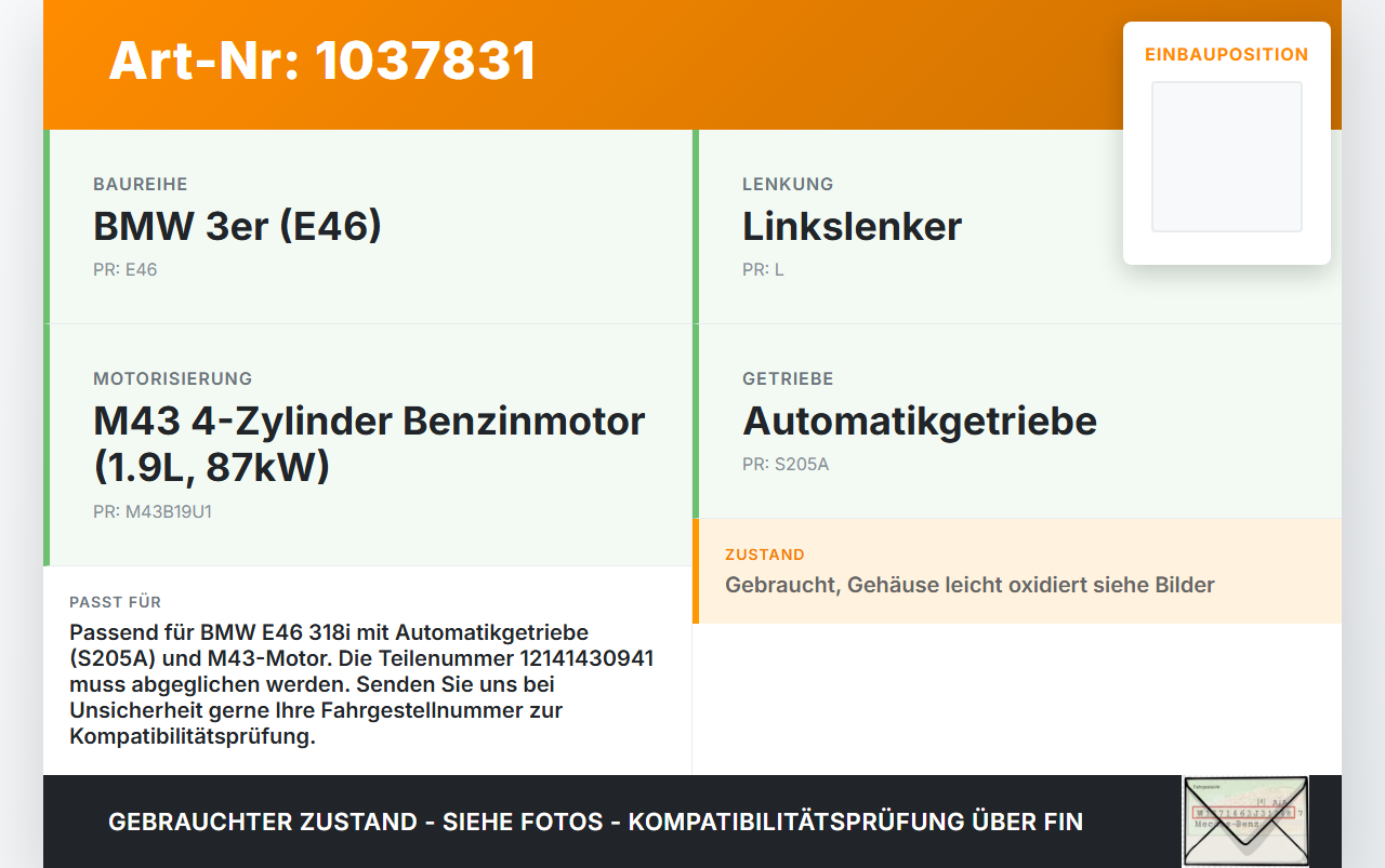 BMW 3er E46 99-01 Motorsteuergerät DME & Getriebesteuergerät EGS BMW 3er E46 99-01 10.07.2000 1430941 12141430941... Vorschau 3