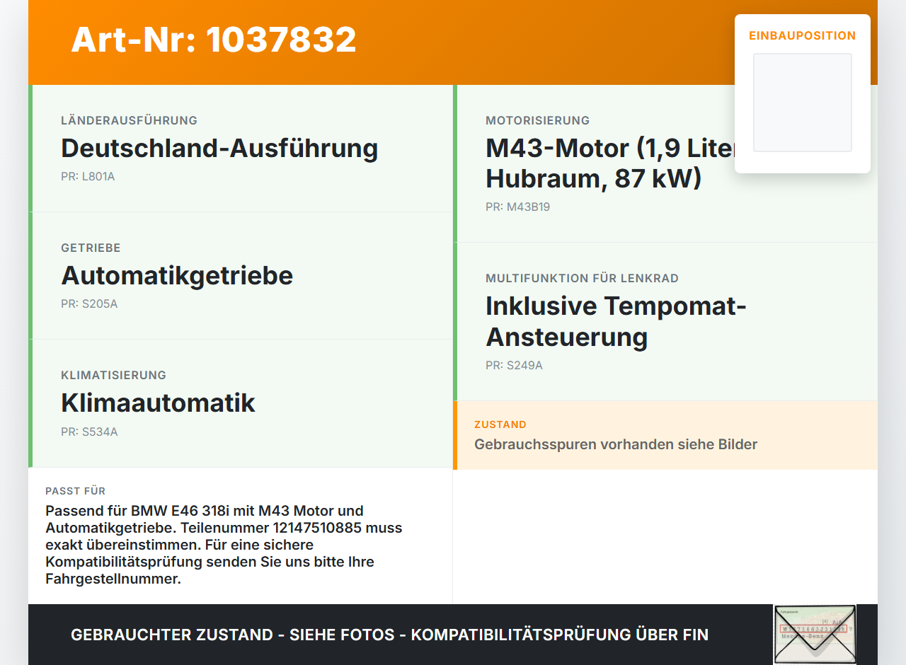 BMW 3er E46 99-01 Motorsteuergerät DME Steuergerät ECU BMW 3er E46 99-01 10.07.2000 12147510885 7510885 1430122... Vorschau 3