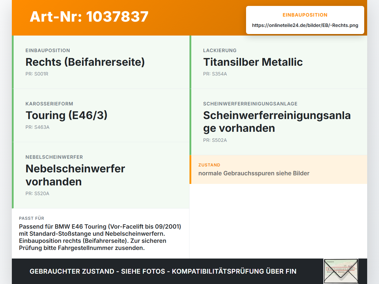 BMW 3er E46 99-01 Blende für Nebelscheinwerfer Stoßstange Rechts BMW 3er E46 99-01 10.07.2000 8209926 51118209926... Vorschau 3