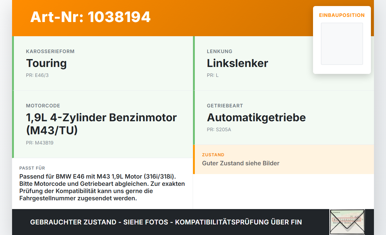 BMW 3er E46 99-01 1,9i 87KW M43B19U1 BMW E46 316i BJ99 1,9L 77KW 194E1 M43/TU Ausgleichswelle Ölpumpe BMW 3er E46... Vorschau 3