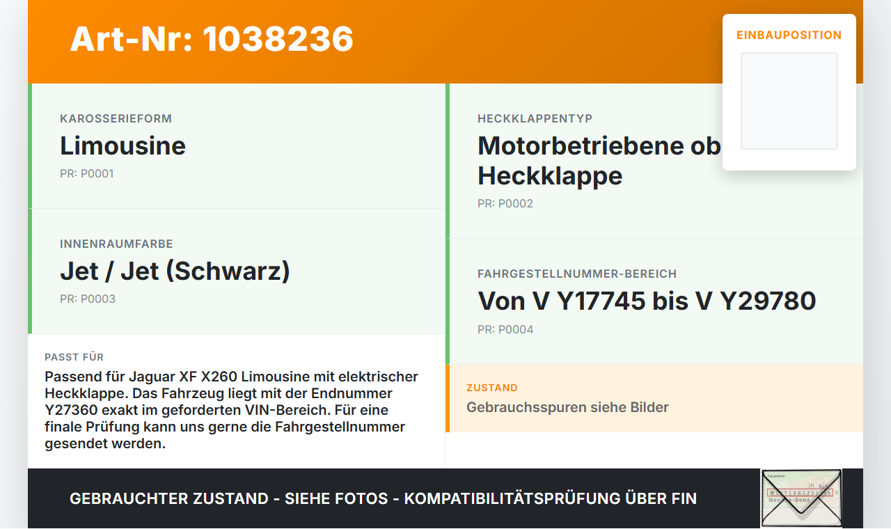 Jaguar XF X260 15-20 Lim Dichtung Rahmen für Heckklappe Kofferraum Jaguar XF X260 15-20 20.06.2017 T2H20543 gebraucht Vorschau 3
