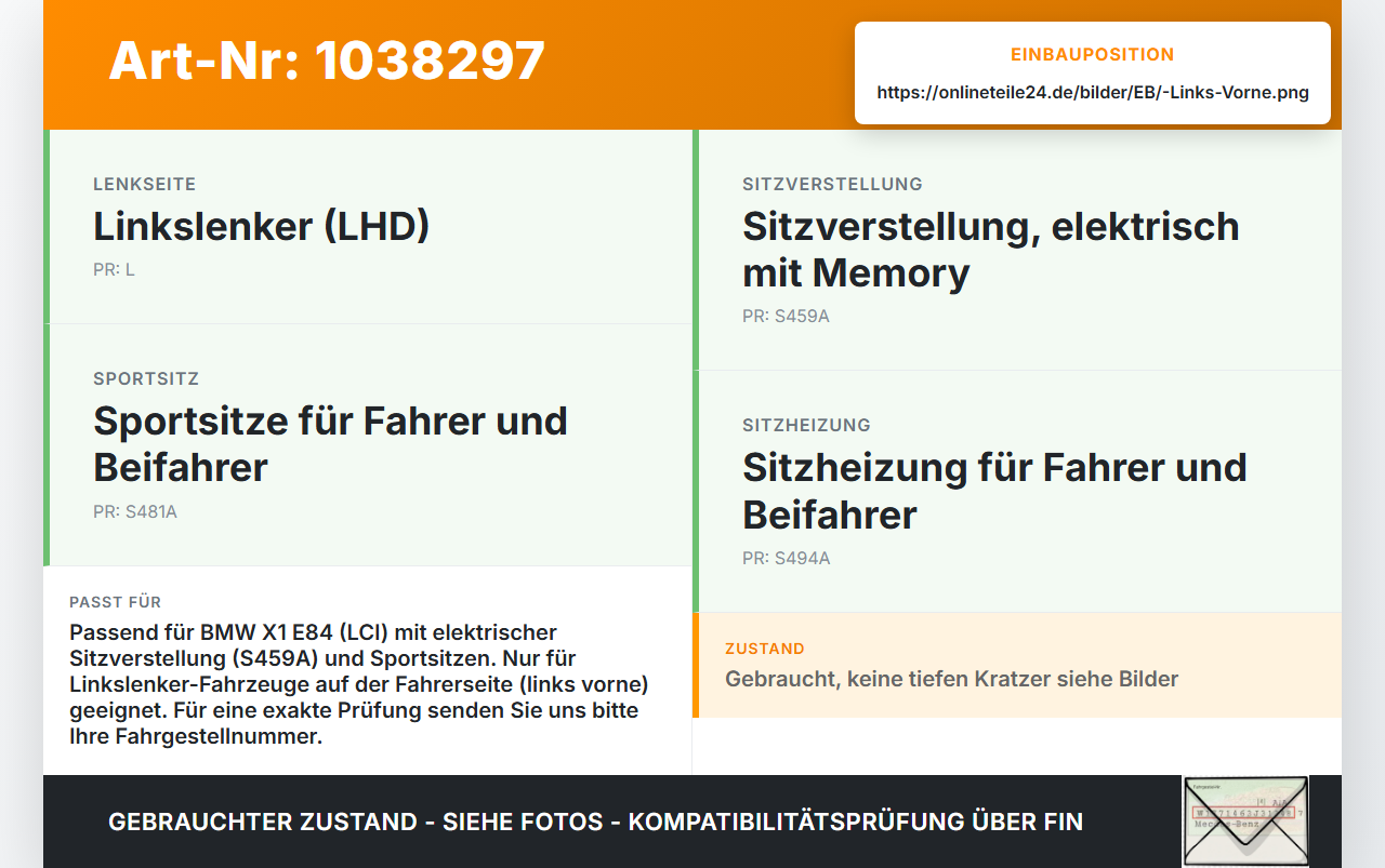 BMW X1 E84 LCI 12-15 Sitzverstellung Schalter Links Vorne BMW X1 E84 LCI 12-15 29.10.2012 9227855 61319227855... Vorschau 3