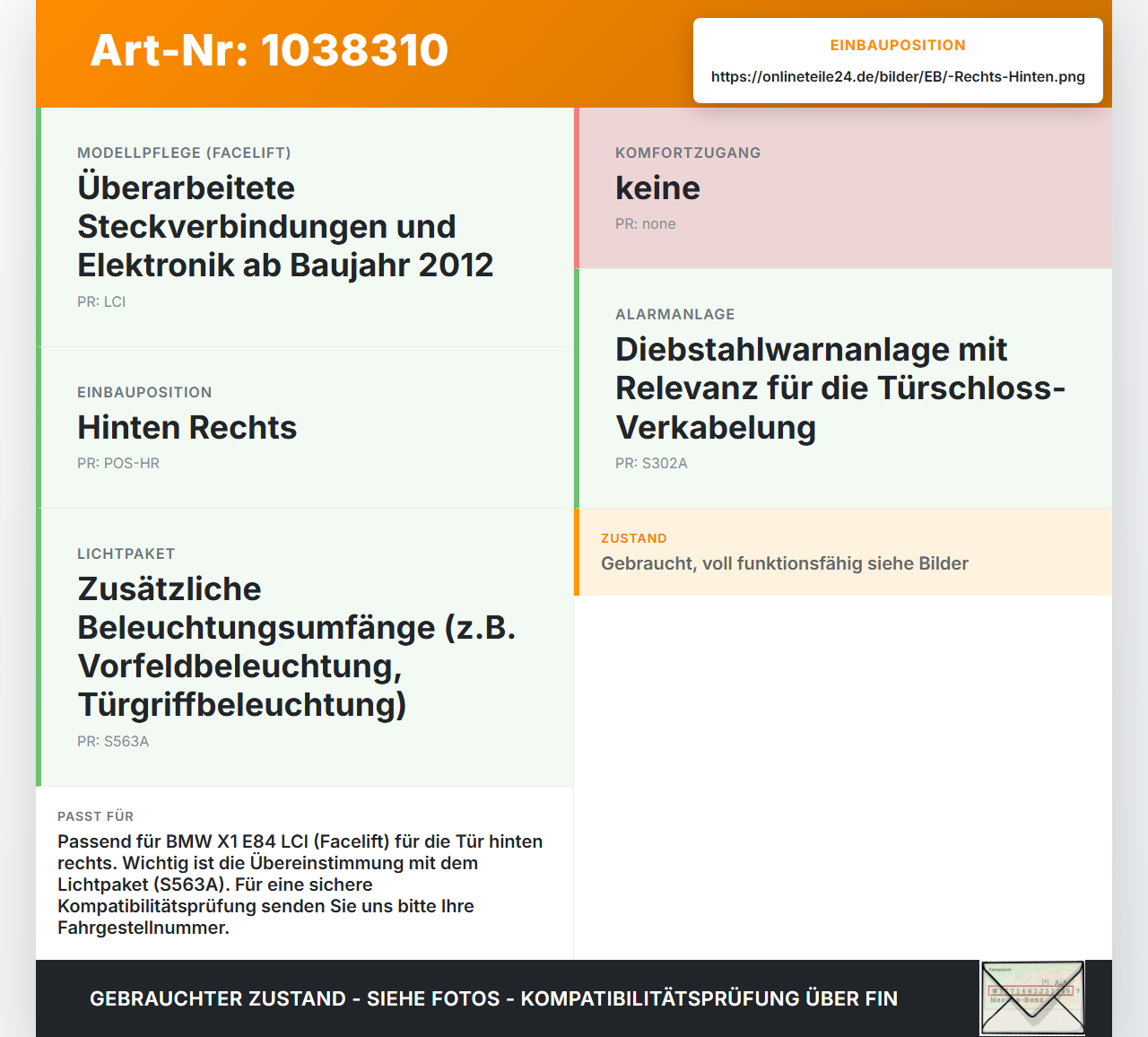 BMW X1 E84 LCI 12-15 Kabelbaum Leitungssatz für Tür und Fensterheber Hinten Rechts BMW X1 E84 LCI 12-15 29.10.2012... Vorschau 3