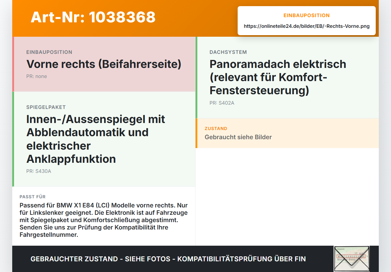 BMW X1 E84 LCI 12-15 Fensterhebermotor mit Fensterheber Rechts Vorne BMW X1 E84 LCI 12-15 29.10.2012 2990386... Vorschau 3