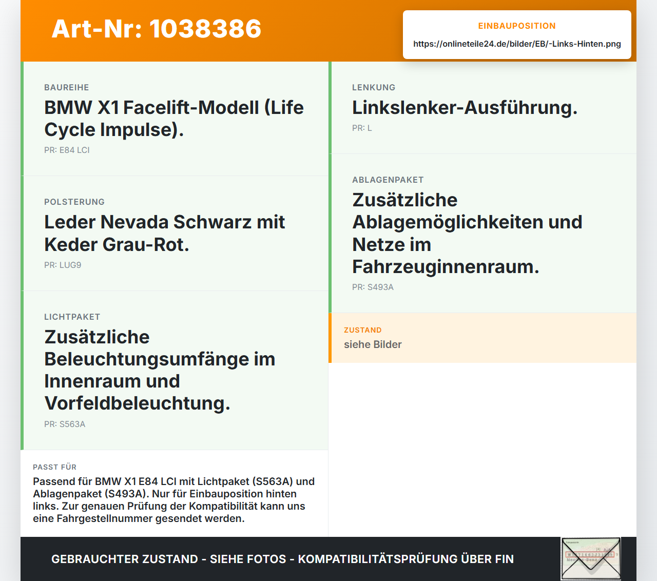 BMW X1 E84 LCI 12-15 2,0d 160KW Kleine Leuchte Lichtmodul für Ablagefach Links Hinten BMW X1 E84 LCI 12-15... Vorschau 3