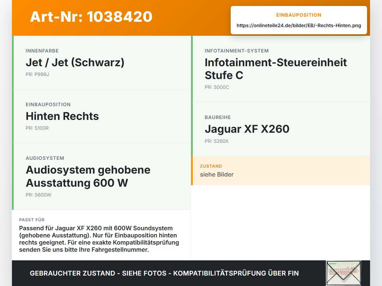 Jaguar XF X260 15-20 Lautsprecher Hochtöner Rechts Hinten Jaguar XF X260 15-20 20.06.2017 C2Z22814 BJ32-18808-AC... Vorschau 3
