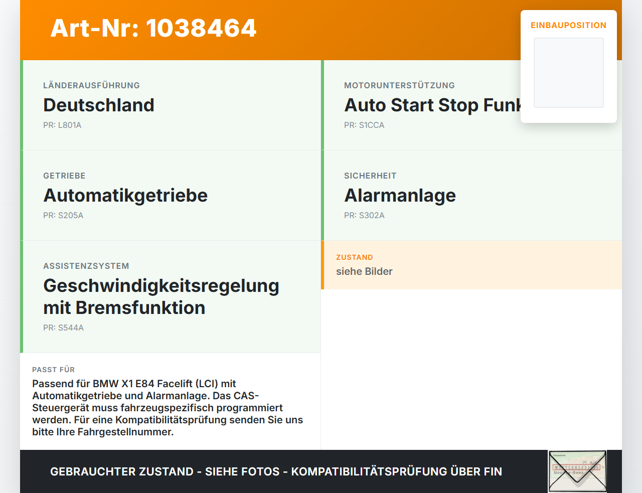 BMW X1 E84 LCI 12-15 Steuergerät ECU Modul CAS SG BMW X1 E84 LCI 12-15 29.10.2012 9395656 61359395656 9287534... Vorschau 3