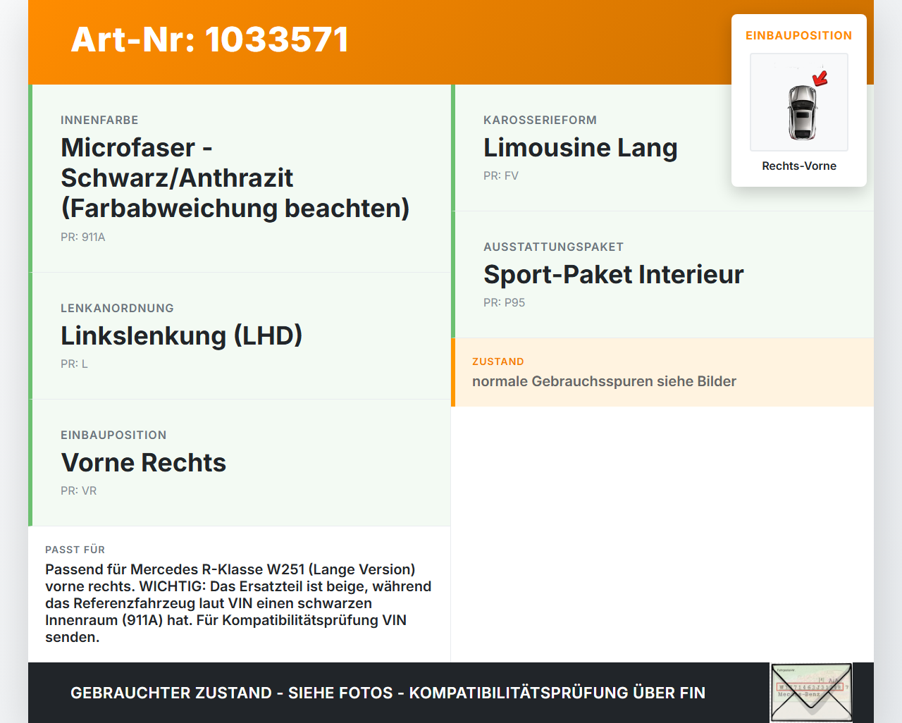 Mercedes W251 R350 10-13  Lang Türgriff Griffmuschel Griff Innen Rechts Vorne Beige Mercedes W251 R350 10-13... Vorschau 3