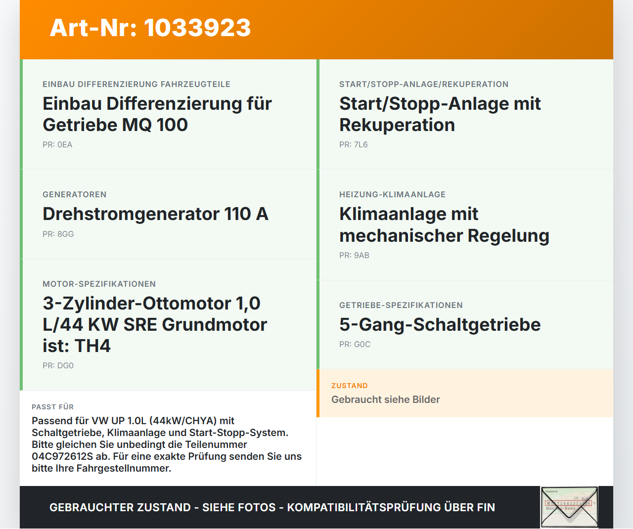 VW UP AA 15-23 1,0 44KW Motor Kabelbaum Motorkabelbaum Leitungssatz VW UP AA 15-23 15.08.2014 04C972612S gebraucht Vorschau 3
