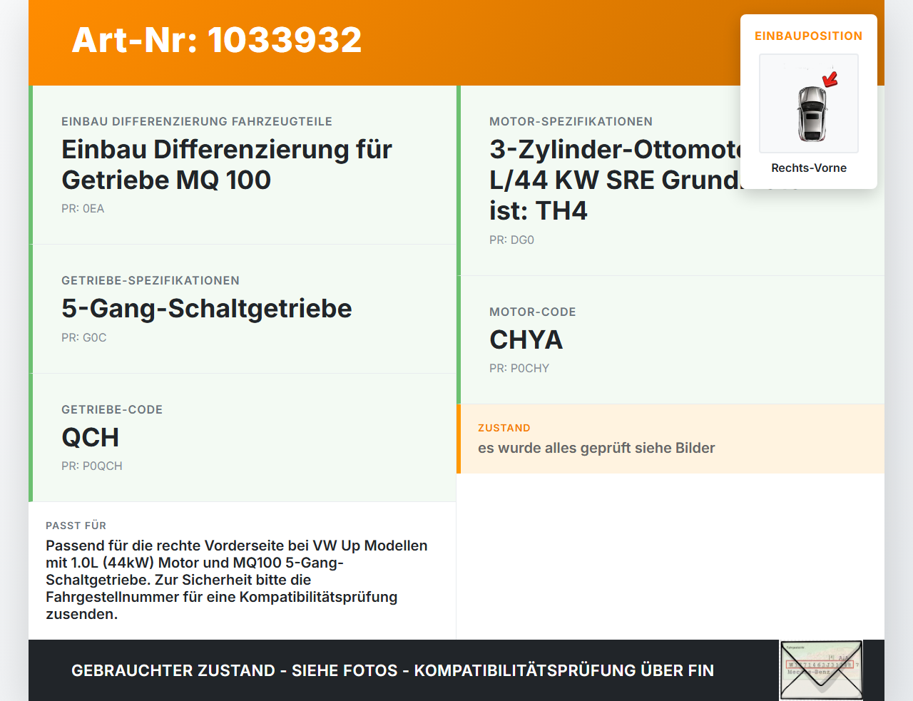 VW UP AA 15-23 1,0 44KW Antriebswelle Gelenkwelle Rechts Vorne VW UP AA 15-23 15.08.2014 1S0407762E 1S0407762D gebraucht Vorschau 3