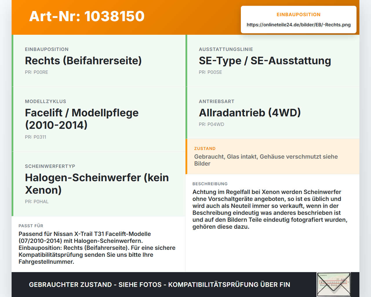 Nissan X-Trail T31 10-14 Scheinwerfer Frontscheinwerfer Rechts orig. Nissan X-Trail T31 10-14 21.09.2011 260103UF2A... Vorschau 3