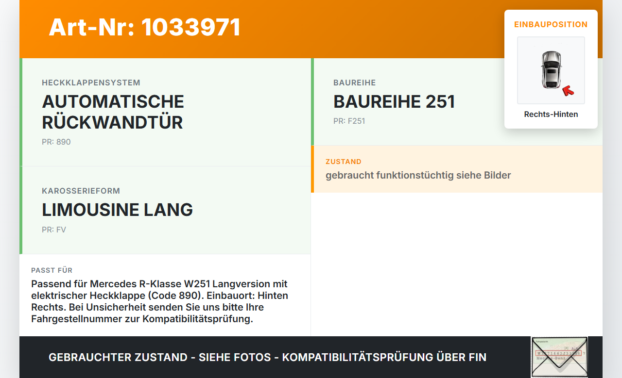 Mercedes W251 R350 10-13  Lang Dämpfer mit Potentiometer Sensor Geber für Heckklappe Rechts Hinten Mercedes W251... Vorschau 3
