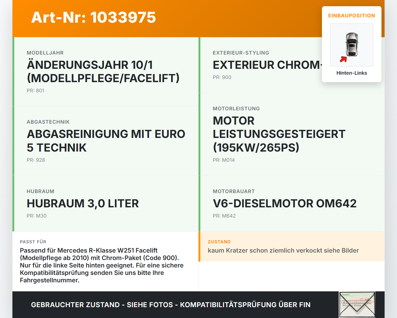Mercedes W251 R350 10-13  CDI 3,0 195KW Auspuffblende Endrohr Blende Hinten Links Mercedes W251 R350 10-13... Vorschau 3