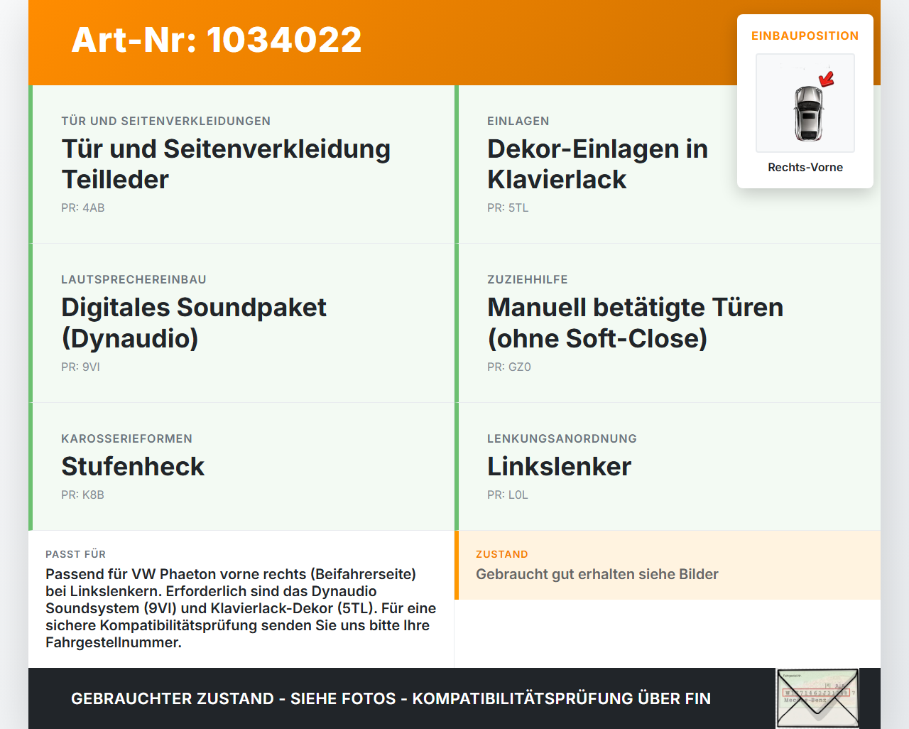 VW Phaeton 3D 10-16 Kurz Türgriff Innen Dynaudio Lautsprecher Rechts Vorne VW Phaeton 3D 10-16 15.12.2011 3D4837114... Vorschau 3