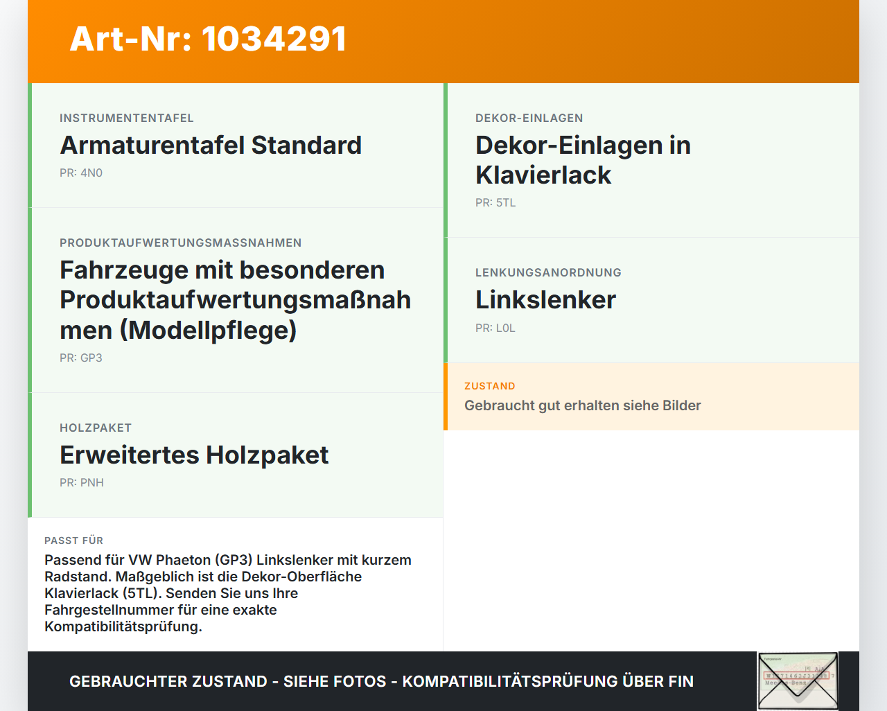 VW Phaeton 3D 10-16 Kurz Blende Innen für Armaturenbrett VW Phaeton 3D 10-16 15.12.2011 gebraucht Vorschau 3
