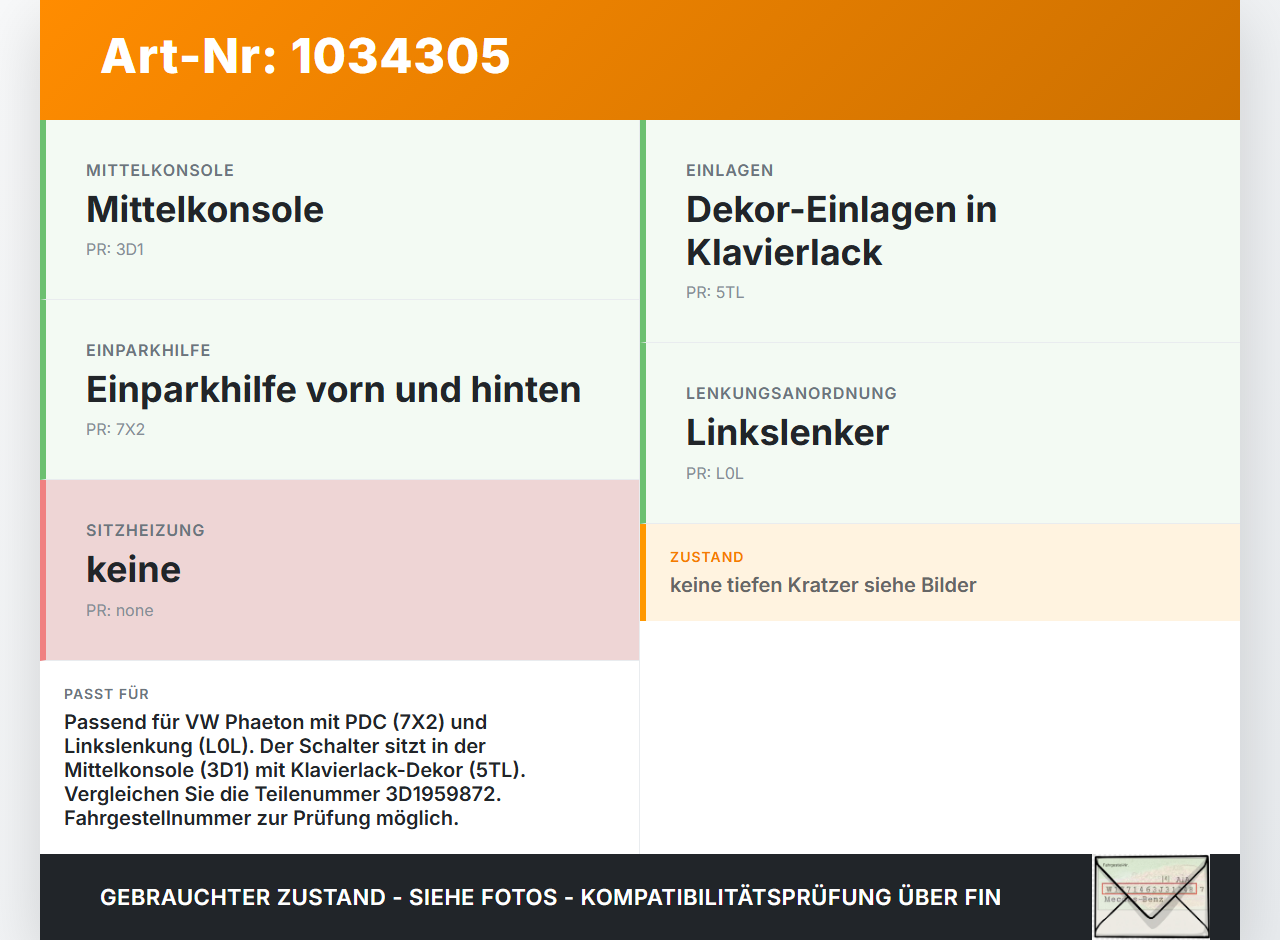 VW Phaeton 3D 10-16 Schalter PDC Einparkhilfe Parktronic VW Phaeton 3D 10-16 15.12.2011 3D1959672K 3D1959872 gebraucht Vorschau 3