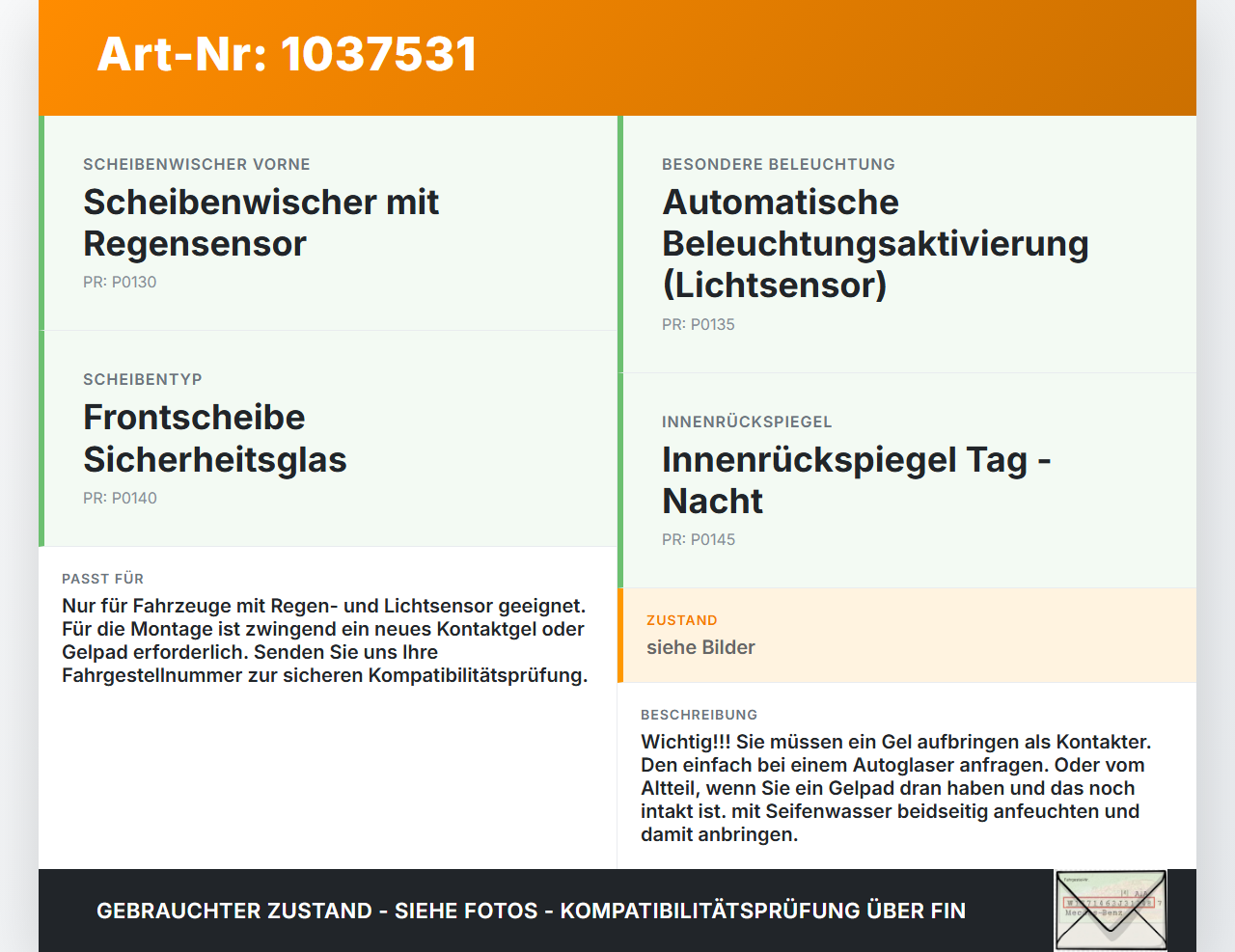 Peugeot Partner Tepee 08-12 Regensensor Lichtsensor Sensor Windschutzscheibe Peugeot Partner Tepee 08-12 07.06.2011... Vorschau 3