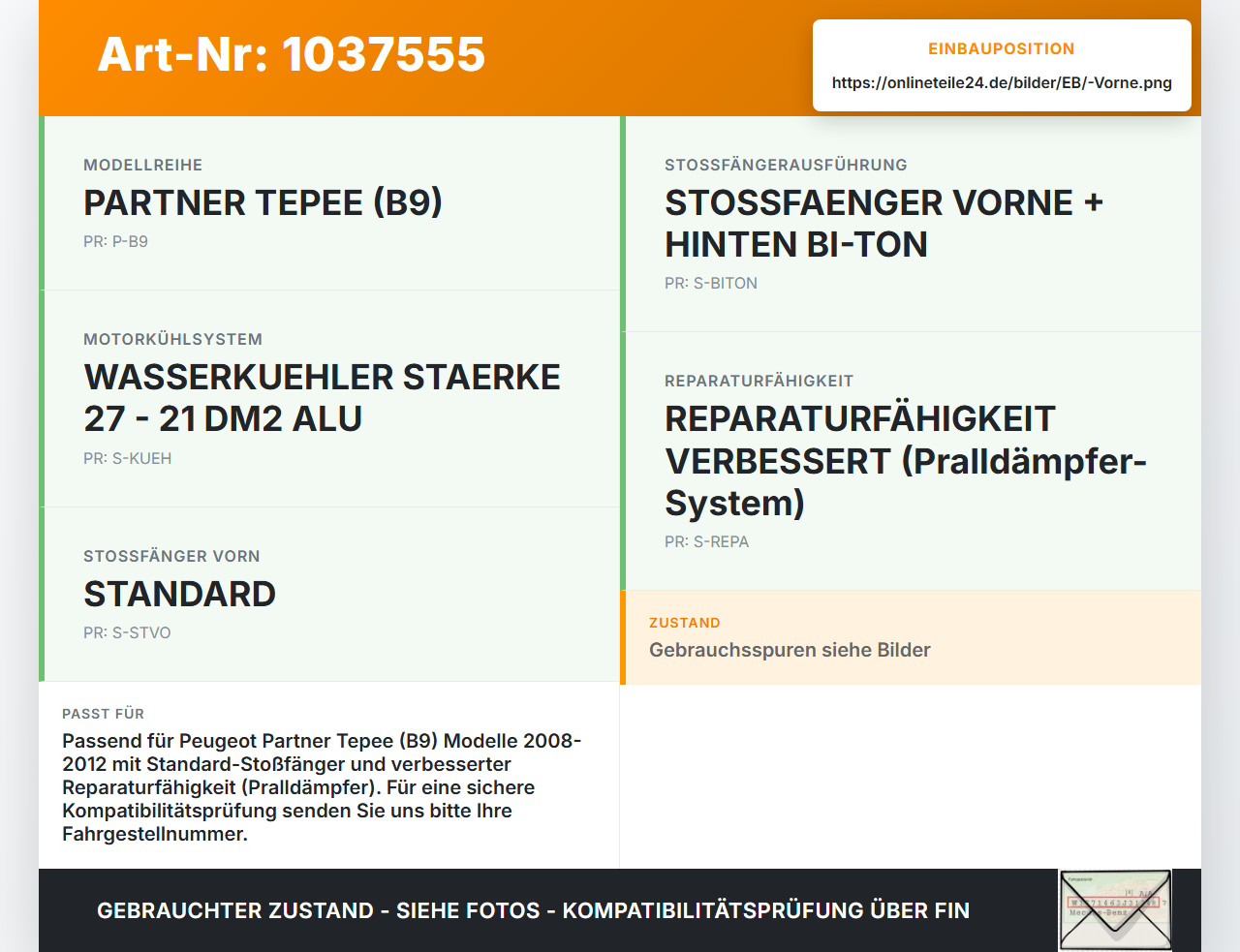 Peugeot Partner Tepee 08-12 Stoßstangenträger Querträger Pralldämpfer Vorne Peugeot Partner Tepee 08-12 07.06.2011... Vorschau 3